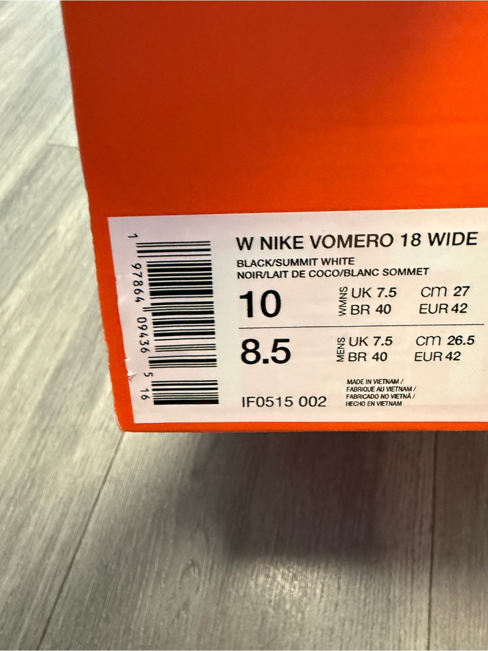 Nike Vomero 18 Black White Wide IF0515-002 Womens Sz 10 Wide Mens 8.5 Wide New - Picture 4 of 8